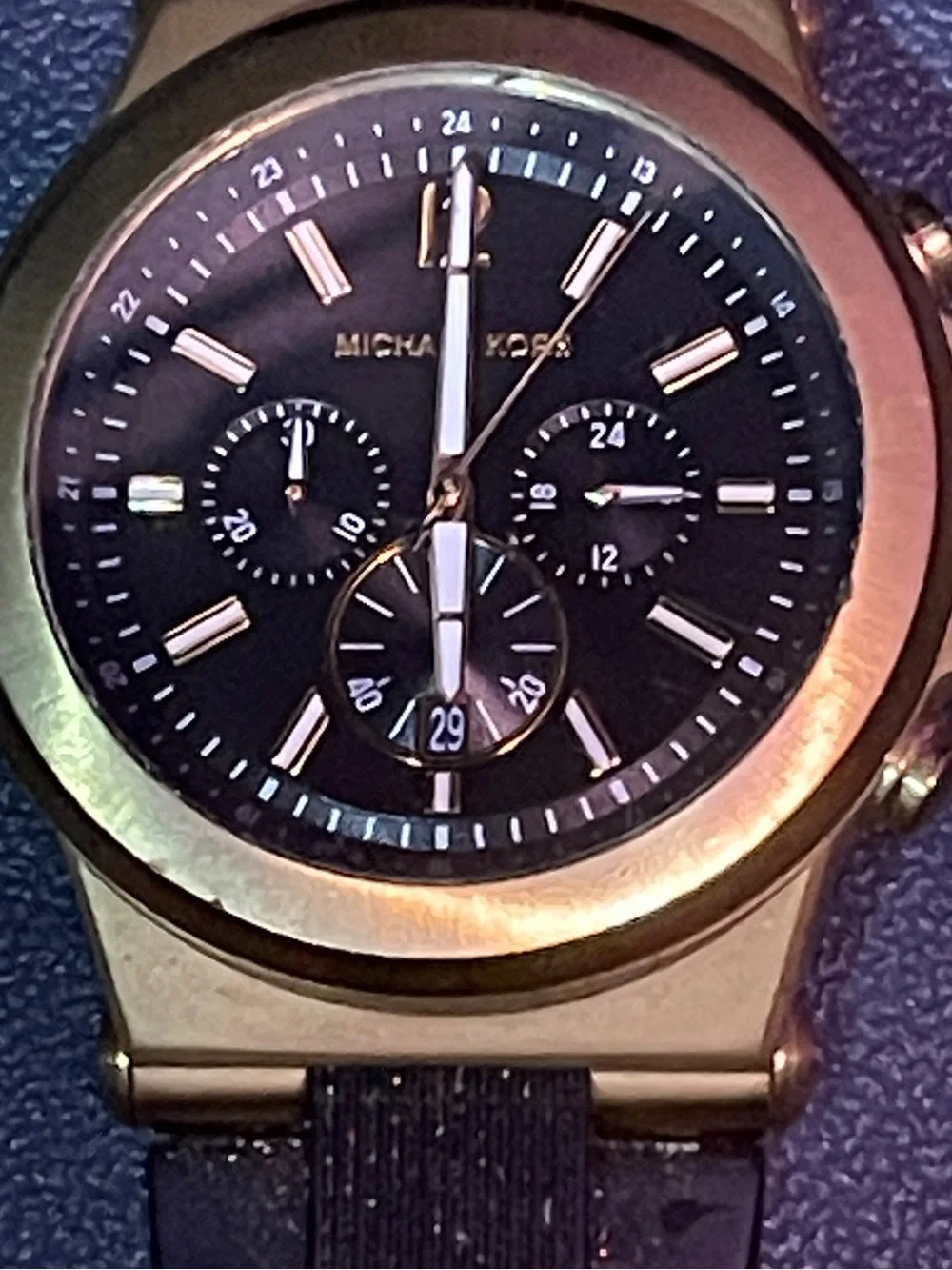 Michael Kors Gold-Tone Chronograph Watch with Black Dial and Black Strap